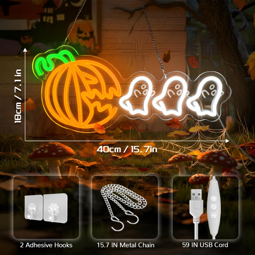 Halloween Neon Sign Pumpkin and Ghosts,Spooky LED Wall Light