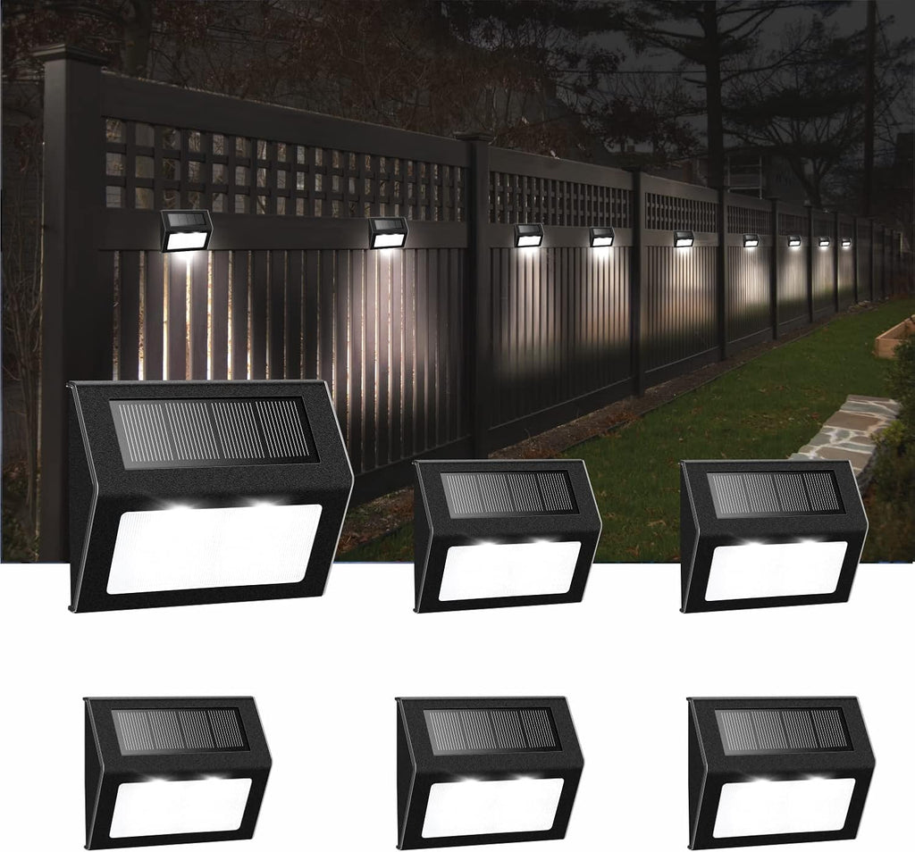 White Light Solar Yard Fence Lights, Rainproof Metal Housing, 6-Pack