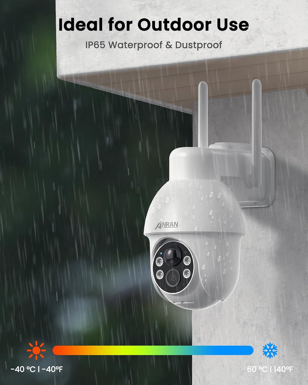 anran 2k solar security camera outdoor wireless wifi, front angle view
