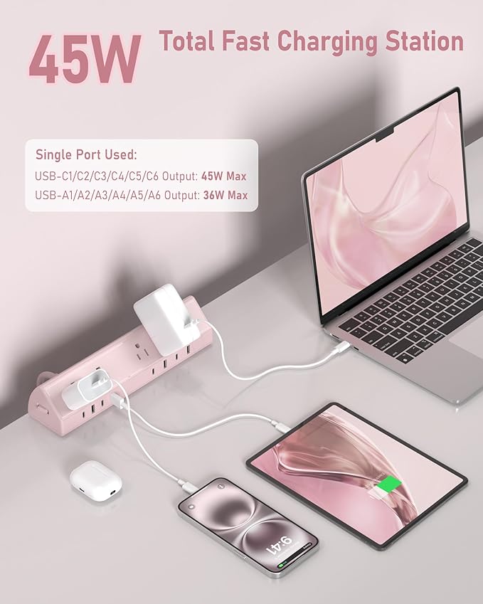 Jgstkcity Desk Clamp Power Strip, 45W Fast Charging Station, 4 USB-C, 4 USB-A