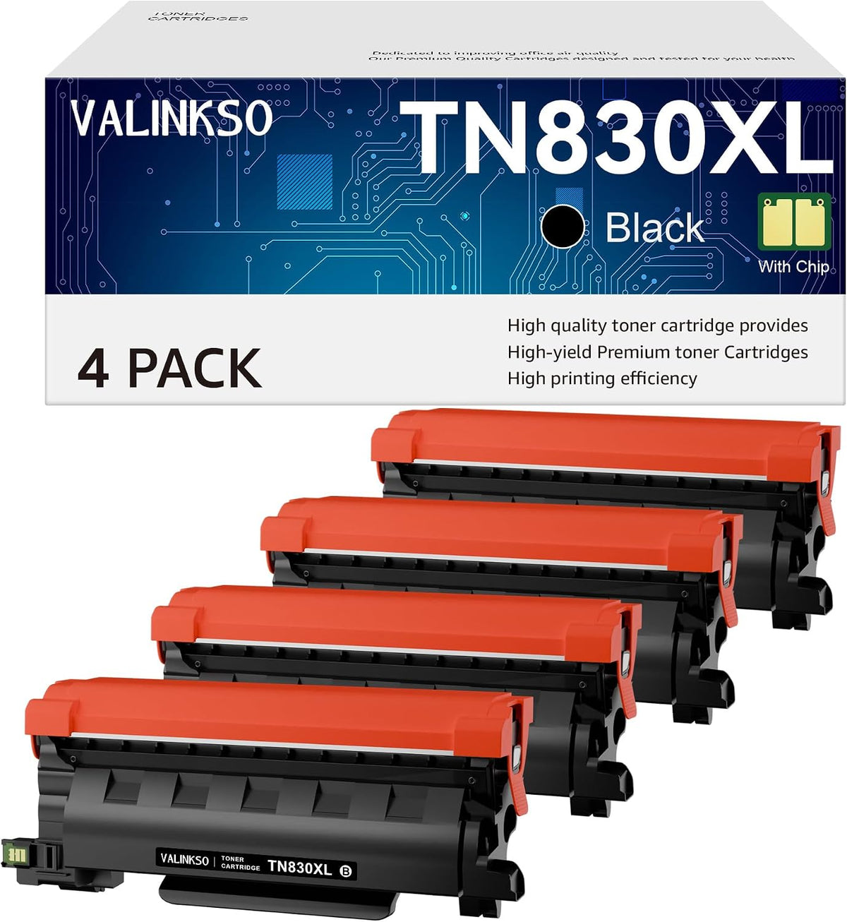 Valinkso TN830XL Toner for Brother Printer 4 Pack Compatible for Brother TN830
