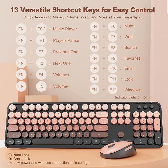 Nowlike Wireless Keyboard and Mouse Combo, Retro Typewriter Keyboard