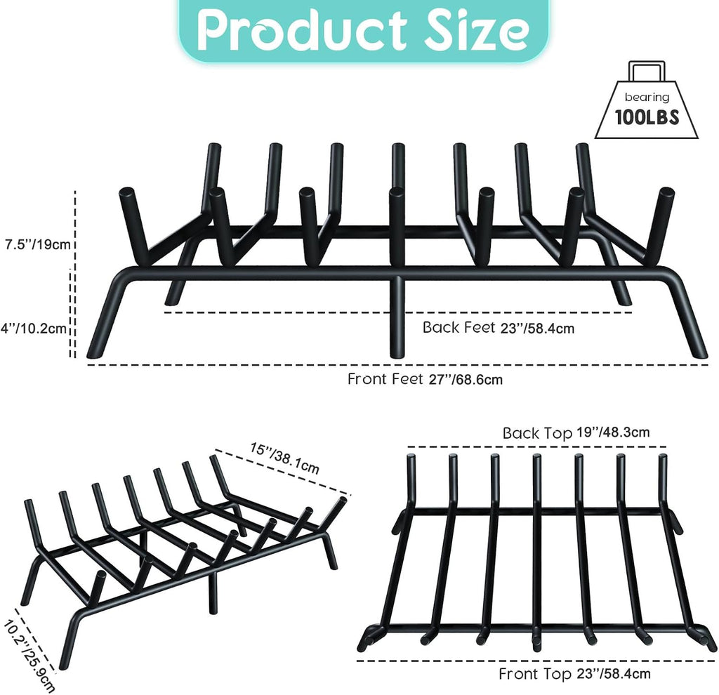 30-Inch Fireplace Grate, Heavy Duty 7-Bar Log Rack Holder