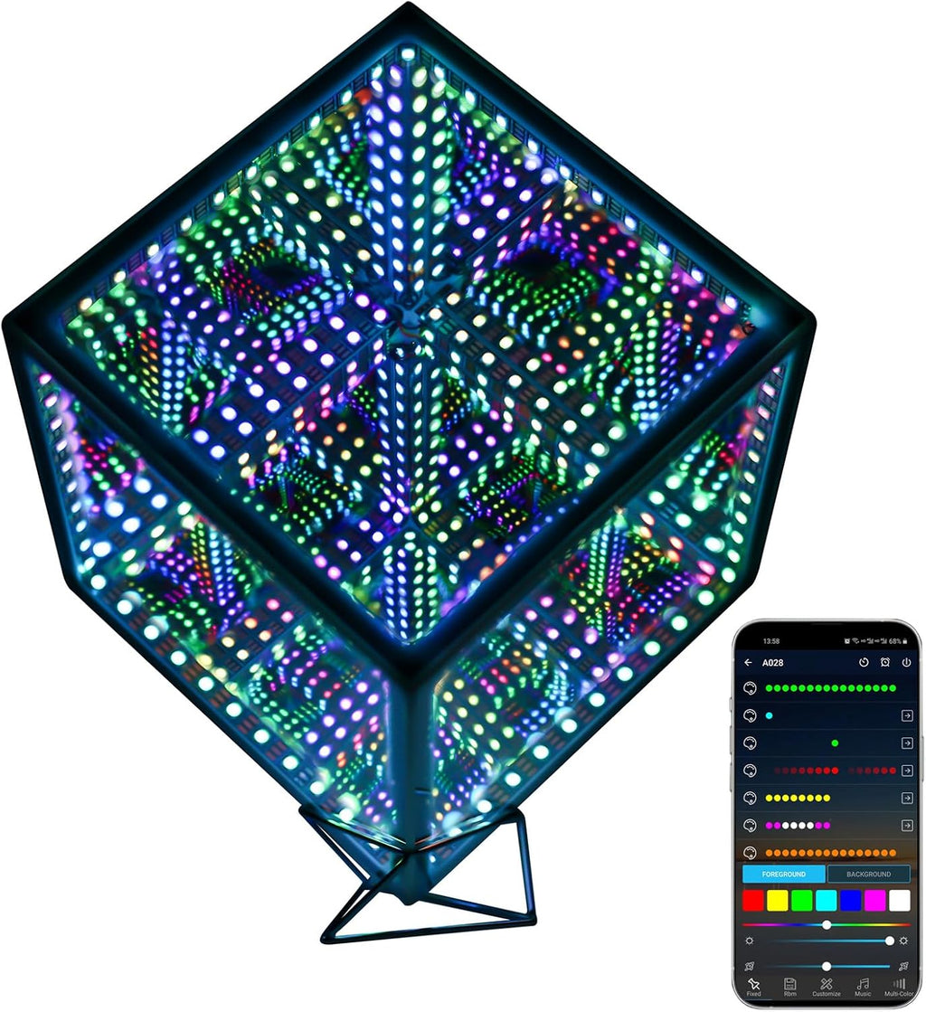 Heepulor Infinity Hyper Cube LED Table Lamp, Color-Changing Music-Sync