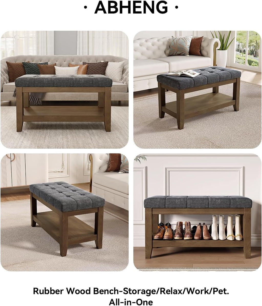abheng solid rubber wood shoe bench, soft chenille on a desk or shelf
