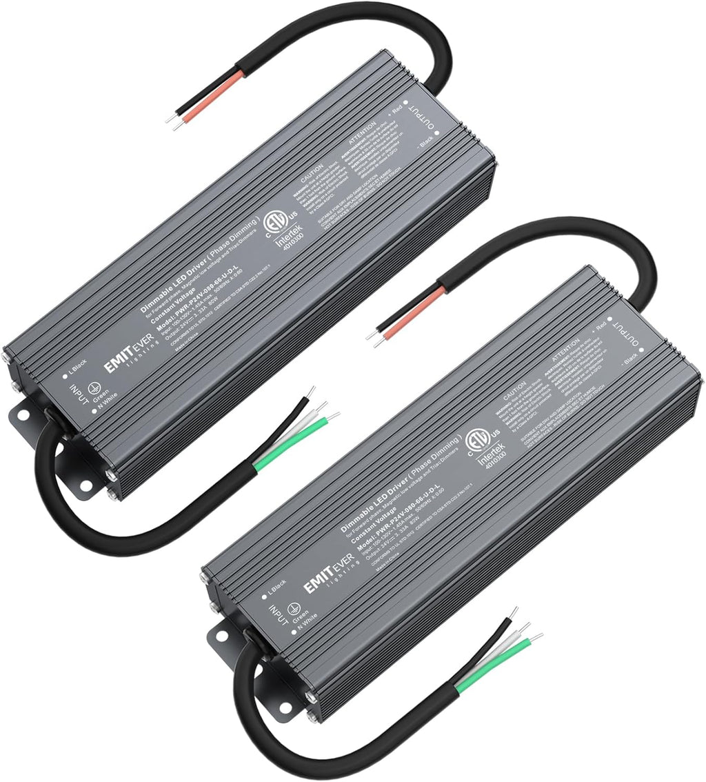 EMITEVER Triac Dimmable LED Driver, 2 Packs 80W Power Supply, AC 120V to DC 24V