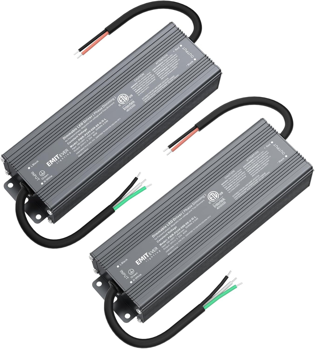 EMITEVER Triac Dimmable LED Driver, 2 Packs 80W Power Supply, AC 120V to DC 24V