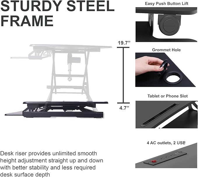 Rocelco 37.4" Electric Standing Desk Converter