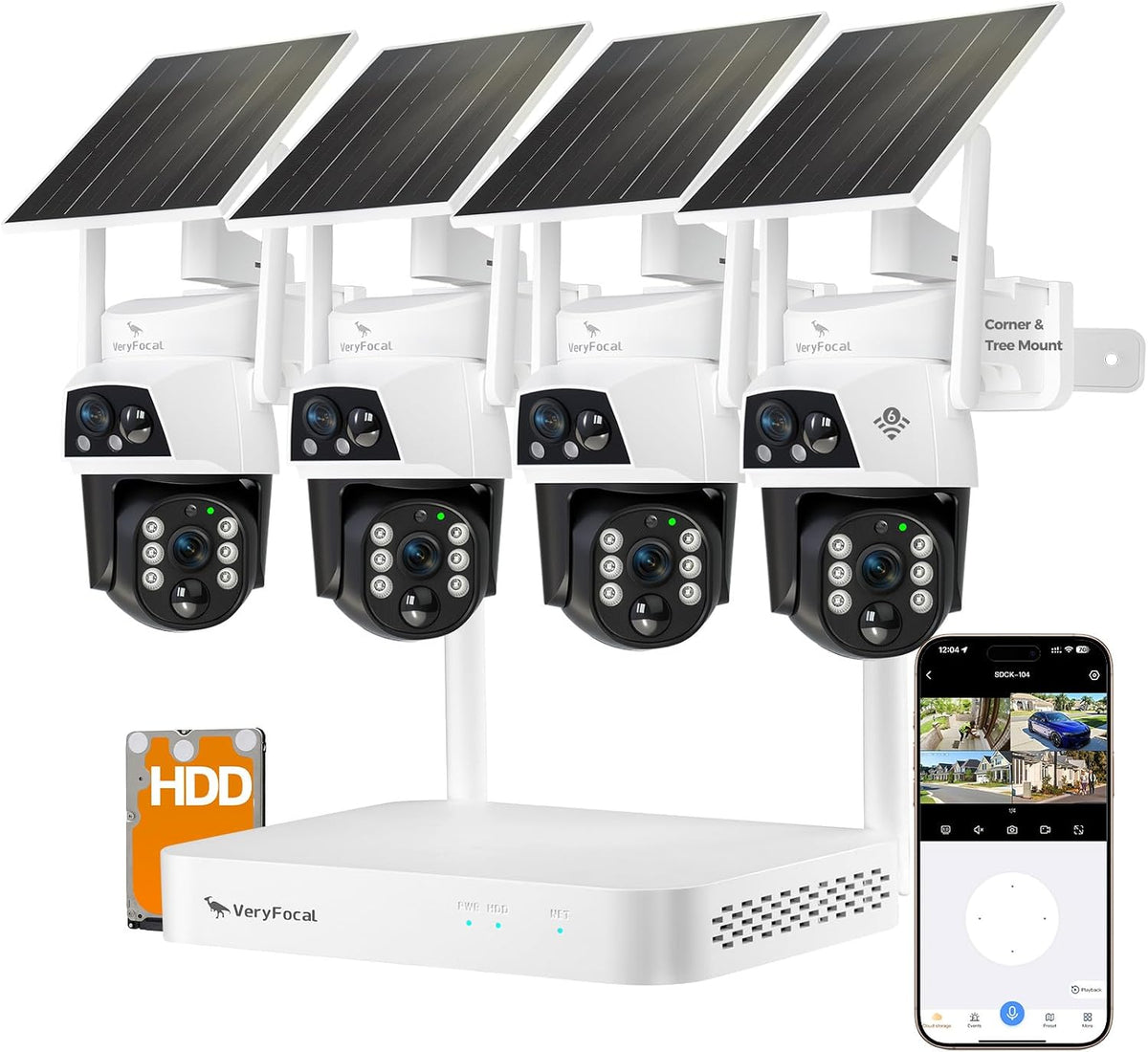 Solar Dual-Lens 4‑Pack Wireless Outdoor Security Camera System
