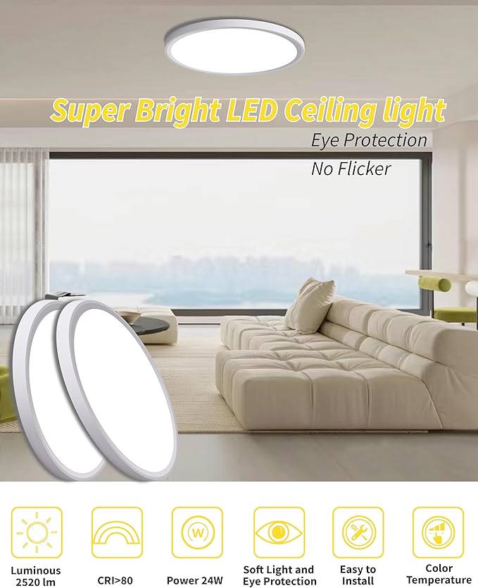 4pack 12 Inch Flush Mount Ceiling Light, 24w Led Ceiling Light,