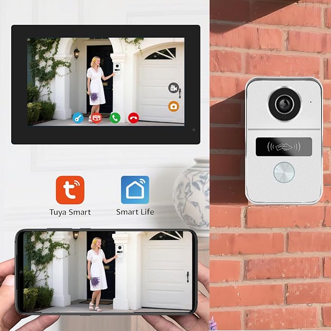 KeonBell 2 Wired Video Intercom System, 7 Inches Video Doorbell Camera