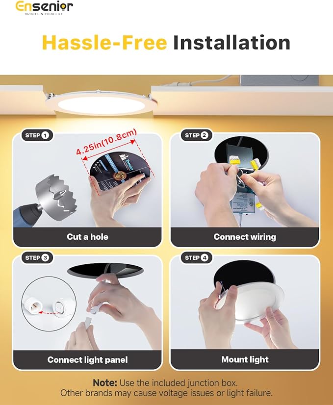 Ensenior 12 Pack 4 Inch LED Recessed Ceiling Light, 6000K Clear White, 750LM 9W