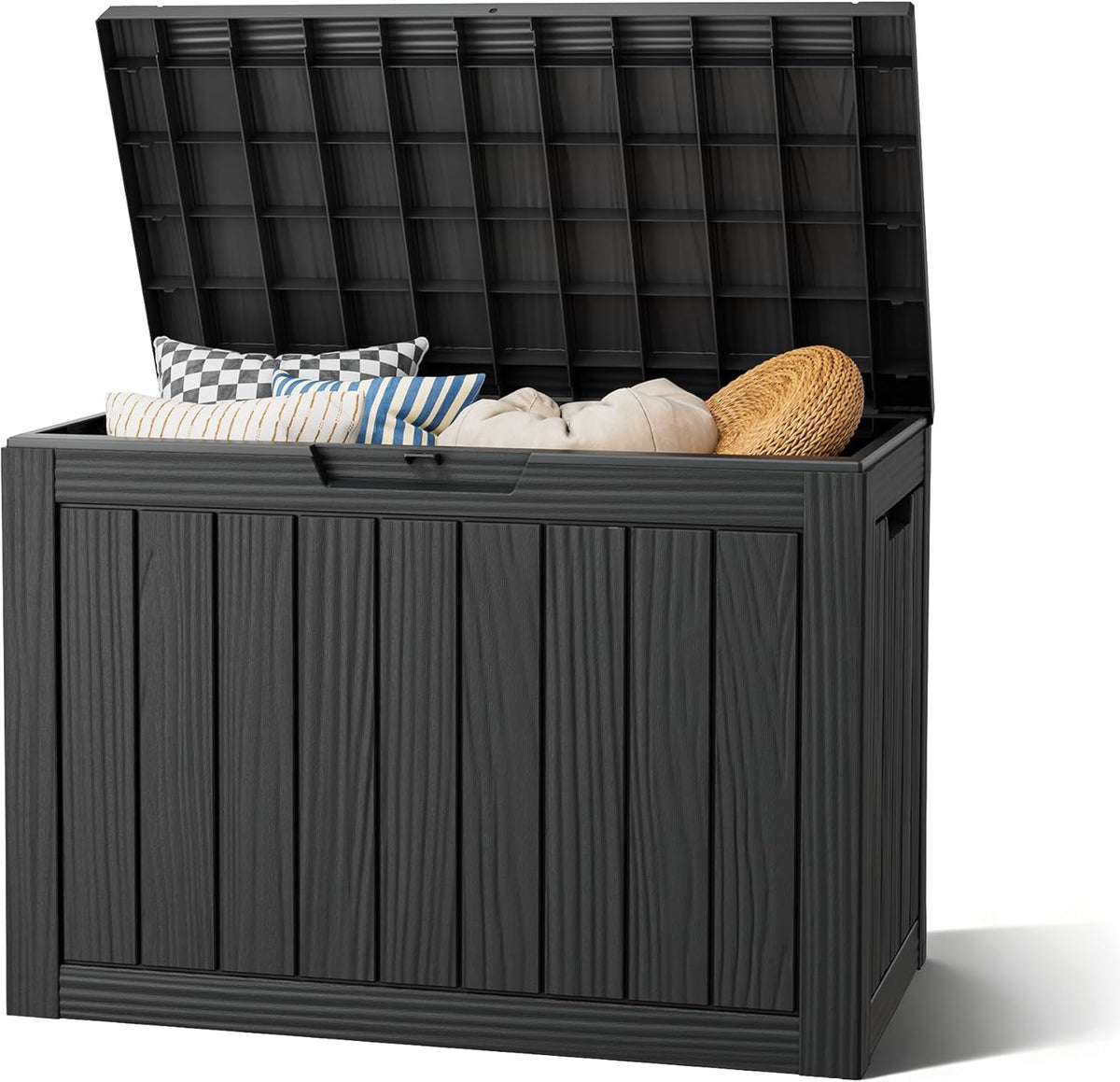 Waterproof Outdoor Storage Box, Resin Patio Bin,45 Gal,Black