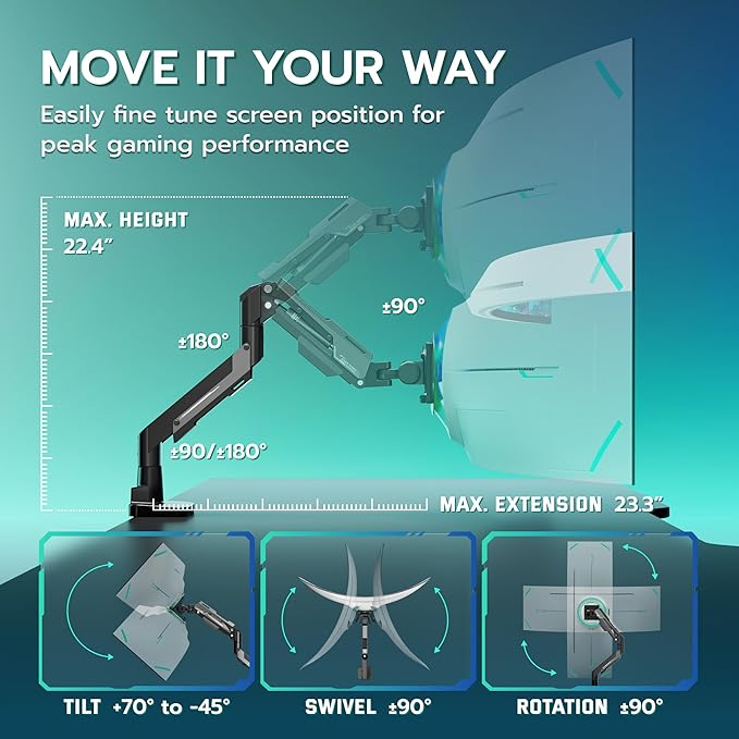 ARES WING Heavy Duty Single Monitor Arm
