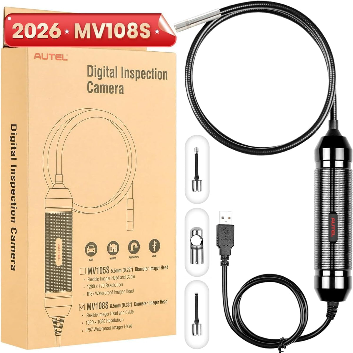 2026 Autel MaxiVideo MV108S Digital Inspection Camera, 2MP 1920x1080