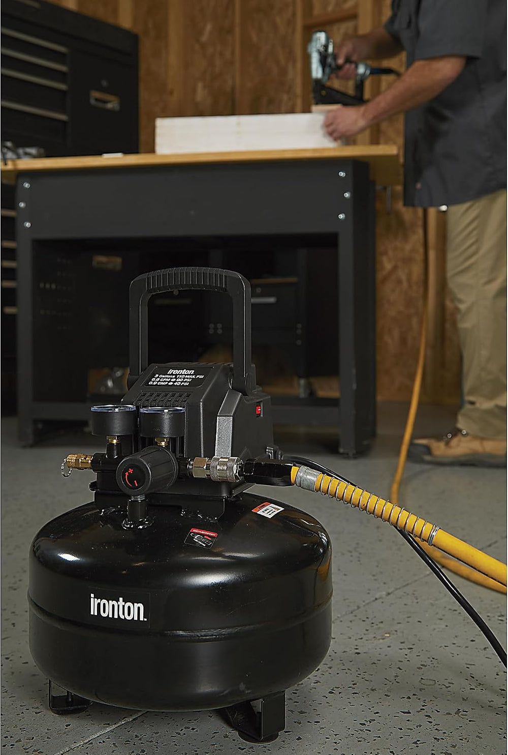 Ironton Oil-Free Pancake Air Compressor, 0.3 HP, 3 Gallon, 110 PSI