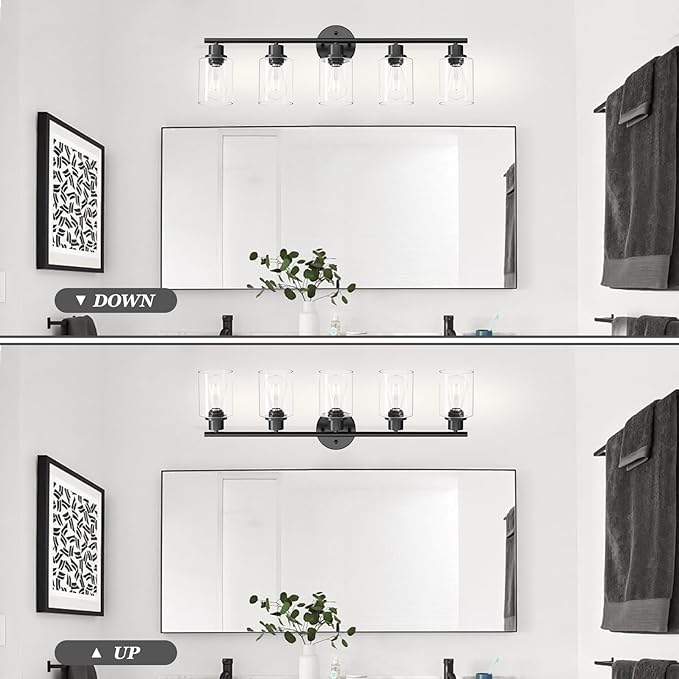 Guliaofo 5-Light Black Bathroom Vanity Lights, E26 Modern Bathroom Light