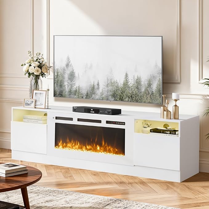 YISUFO 70" TV Stand with 36" Electric Fireplace, Large Modern Media