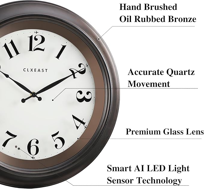CLXEAST 18 Inch Large Illuminated Wall Clock