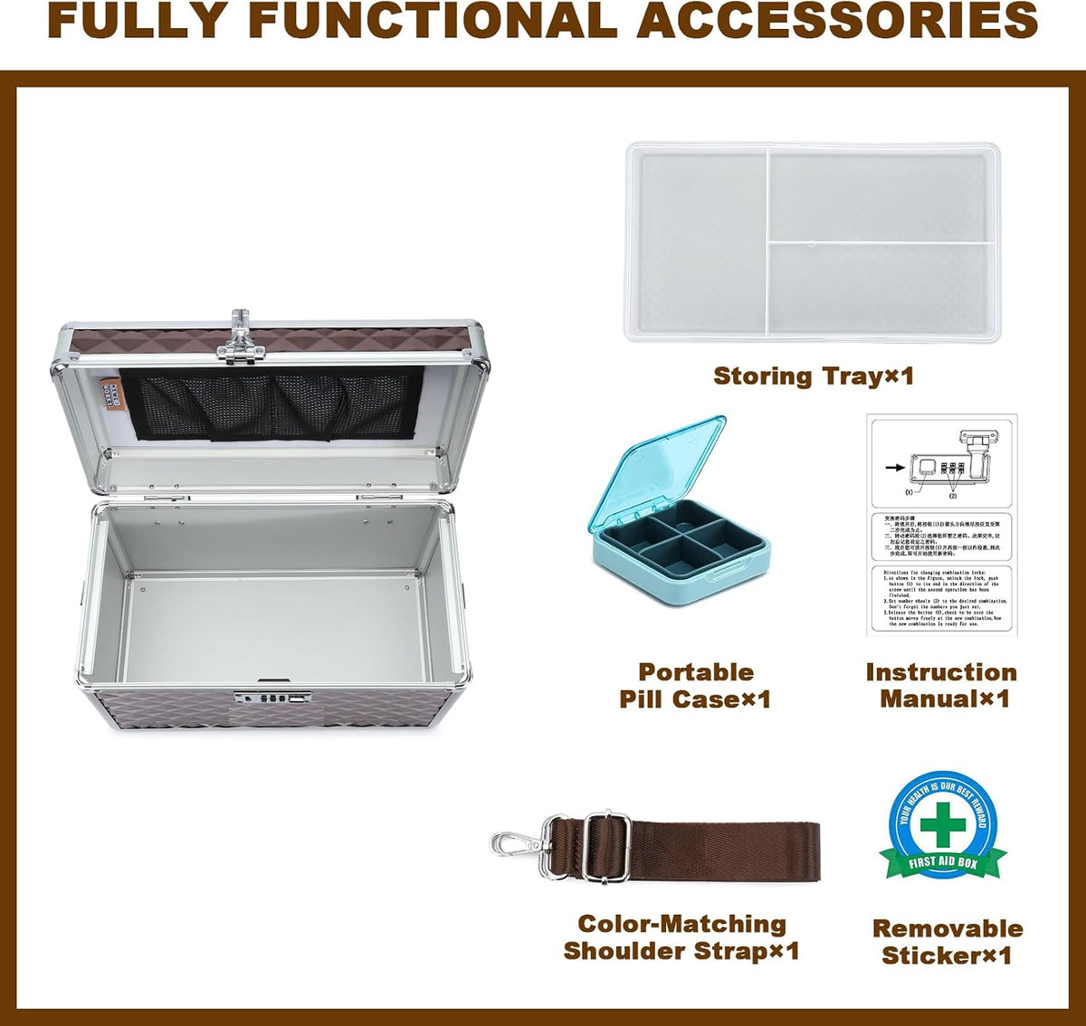 storage lock box with combination lock, lockable medicine, close-up detail