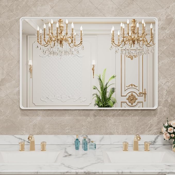 LOAAO 40x30 Inch White Metal Framed Bathroom Mirror