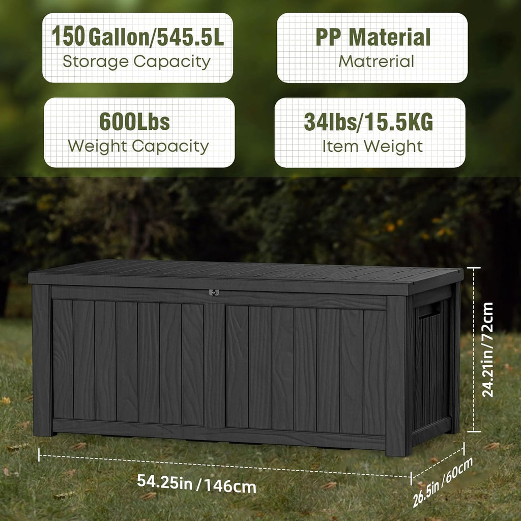 patiozen 150 gallon outdoor deck box,waterproof resin outdoor, side view
