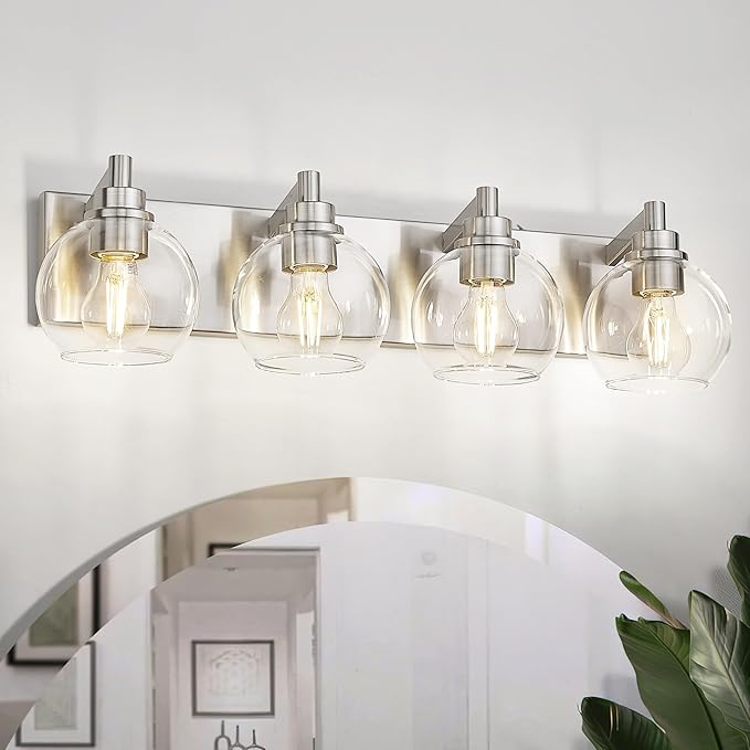 METWET Bathroom Light Fixtures, 4 Light Brushed Nickel Vanity Light, 26 Inch
