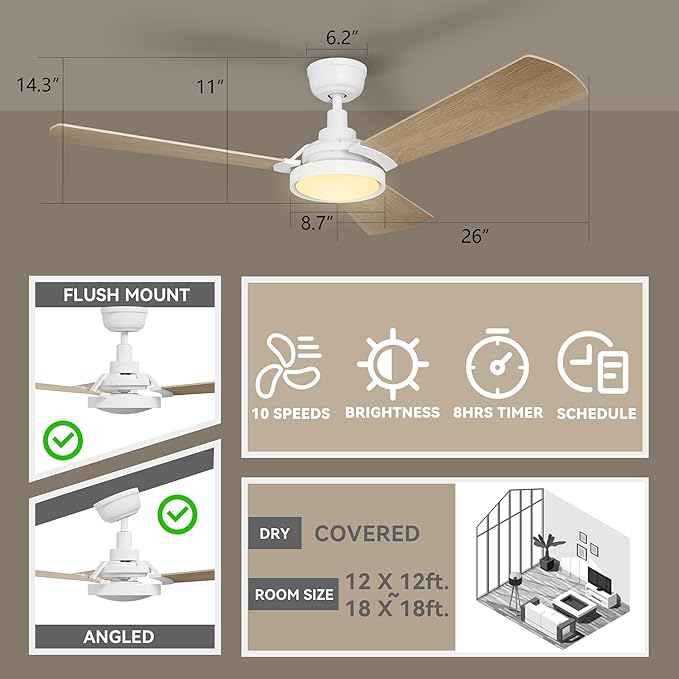 SMAAIR 52 Inch Smart Wifi Ceiling Fans