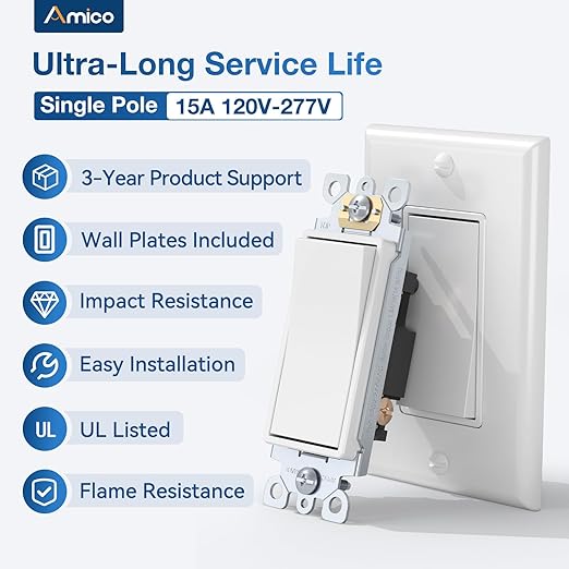 Amico 50 Pack Single Pole Light Switch