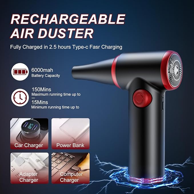 ATEngeus Compressed Air Duster, Stepless Speed Electric Air Duster, 100500RPM