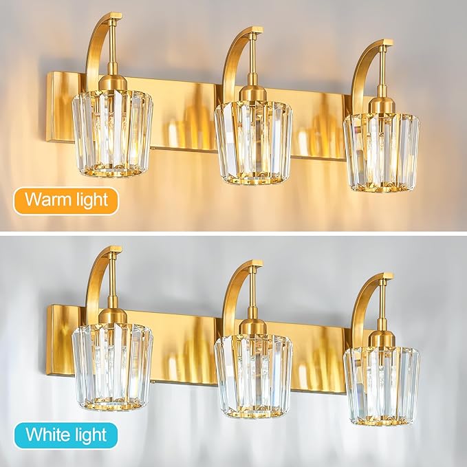 FDPBY Modern Bathroom Vanity Light, 3-Light Gold Wall Sconce