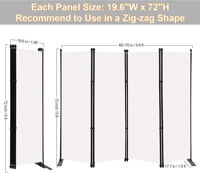MAYOLIAH 4 Panel Room Divider Screen 6Ft Tall Foldable Privacy Dividers Indoor