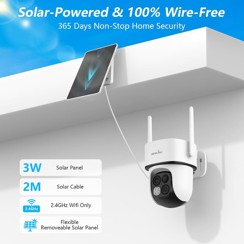 wansview security cameras wireless outdoor, dual lens ptz, close-up detail