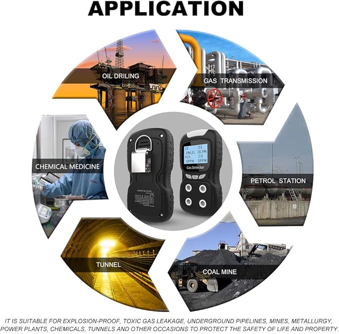 XLA Alert Portable Gas Detector, Gas Clip 4 Gas Monitor Meter Tester Analyzer