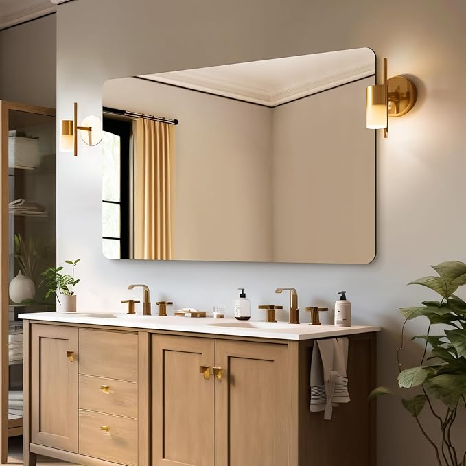Mirrorons 48 x 30 Frameless Bathroom Mirror, Rounded Corner Bathroom Vanity