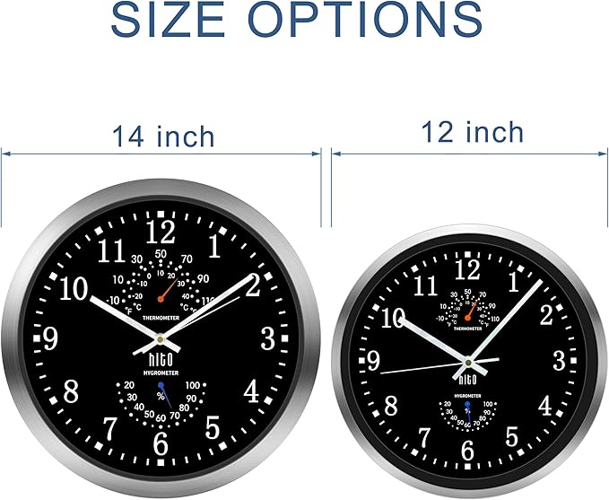 HITO 14 Inch Silent Wall Clock Battery Operated, Large Wall Clock