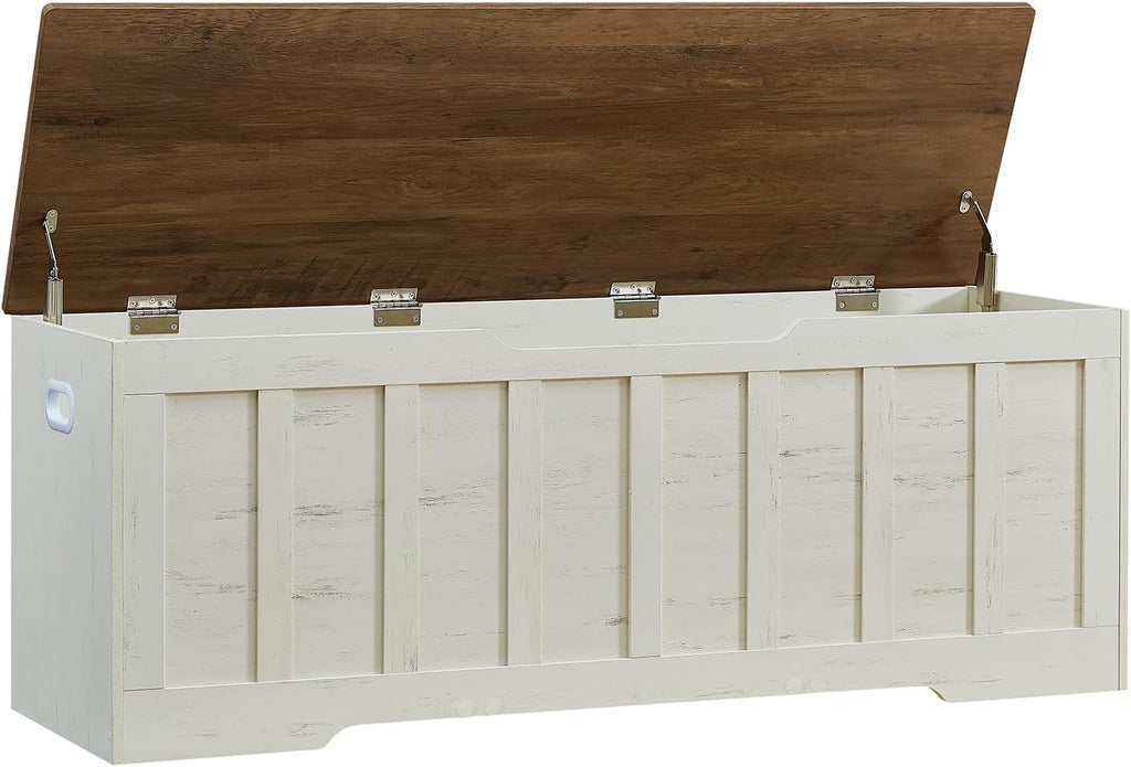 VANKILEY 51.2" Storage Chest Extra Large,Wooden Storage Bench,White+Brown