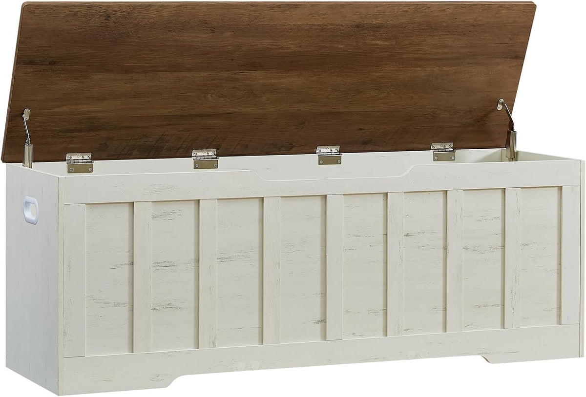 VANKILEY 51.2" Storage Chest Extra Large,Wooden Storage Bench,White+Brown
