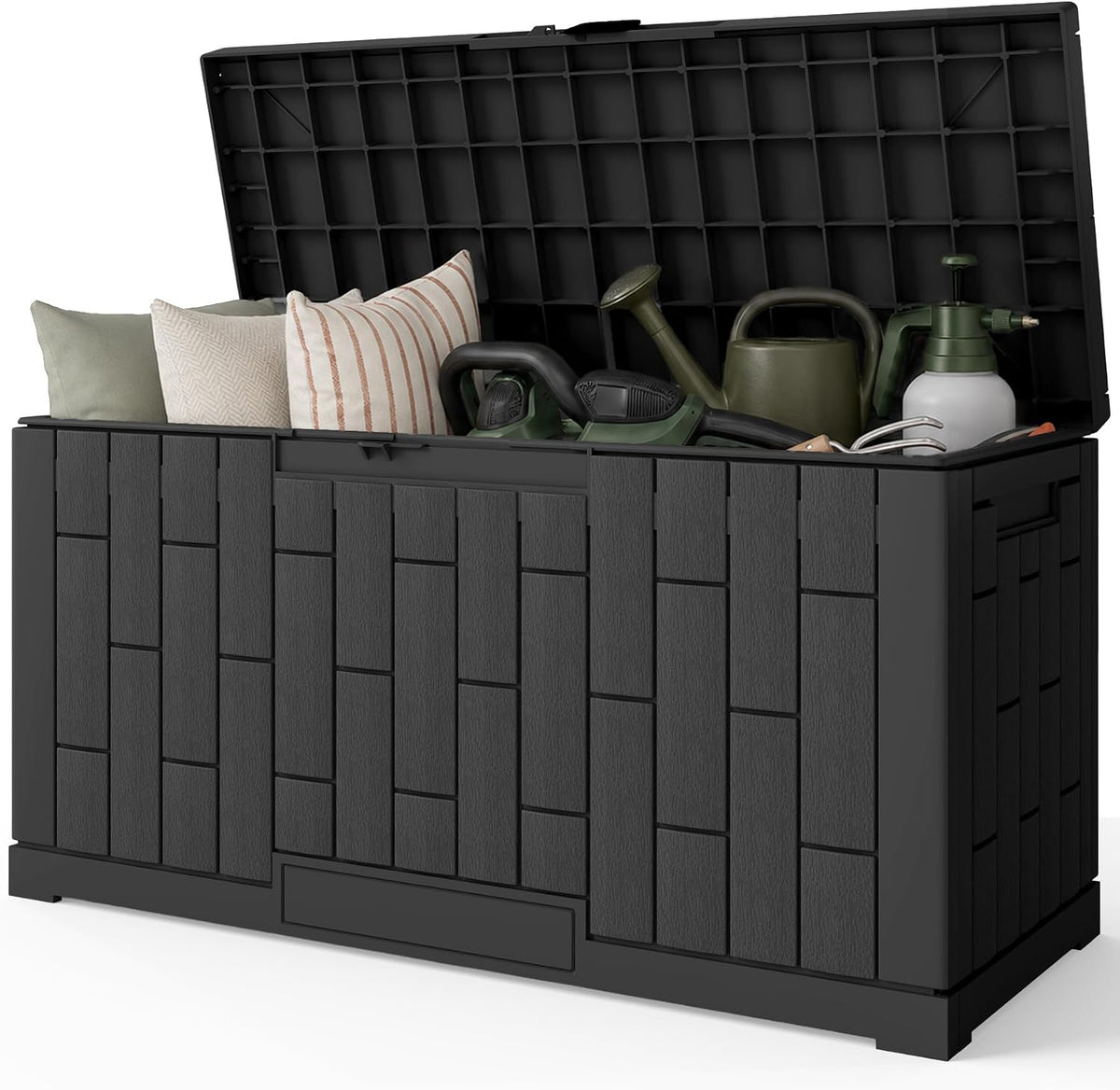 Outdoor Storage Box, 60 Gallon Waterproof Resin Patio Deck Box (Black)