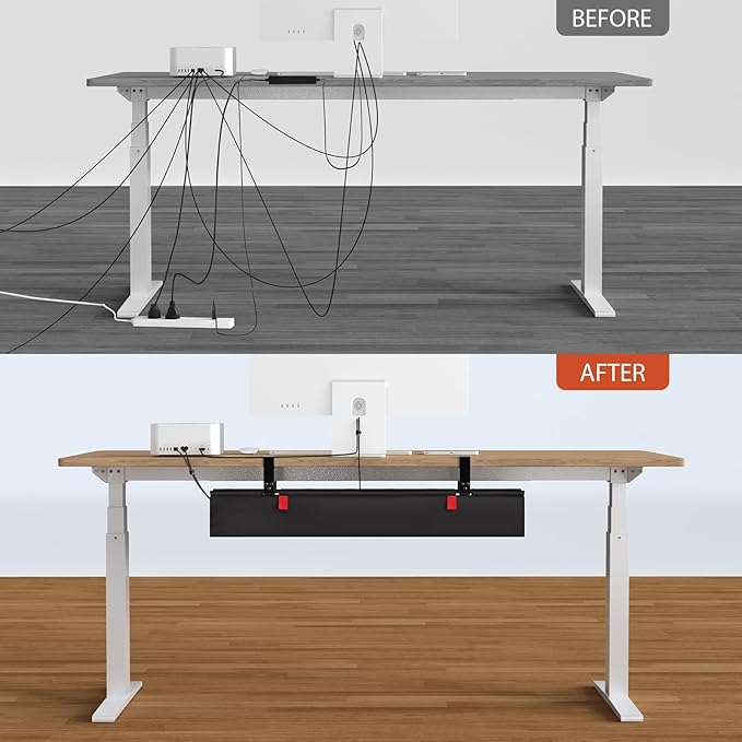 Univivi No Drill Under Desk Cable Management Tray, Clamp/Screw Mount Desk Cable