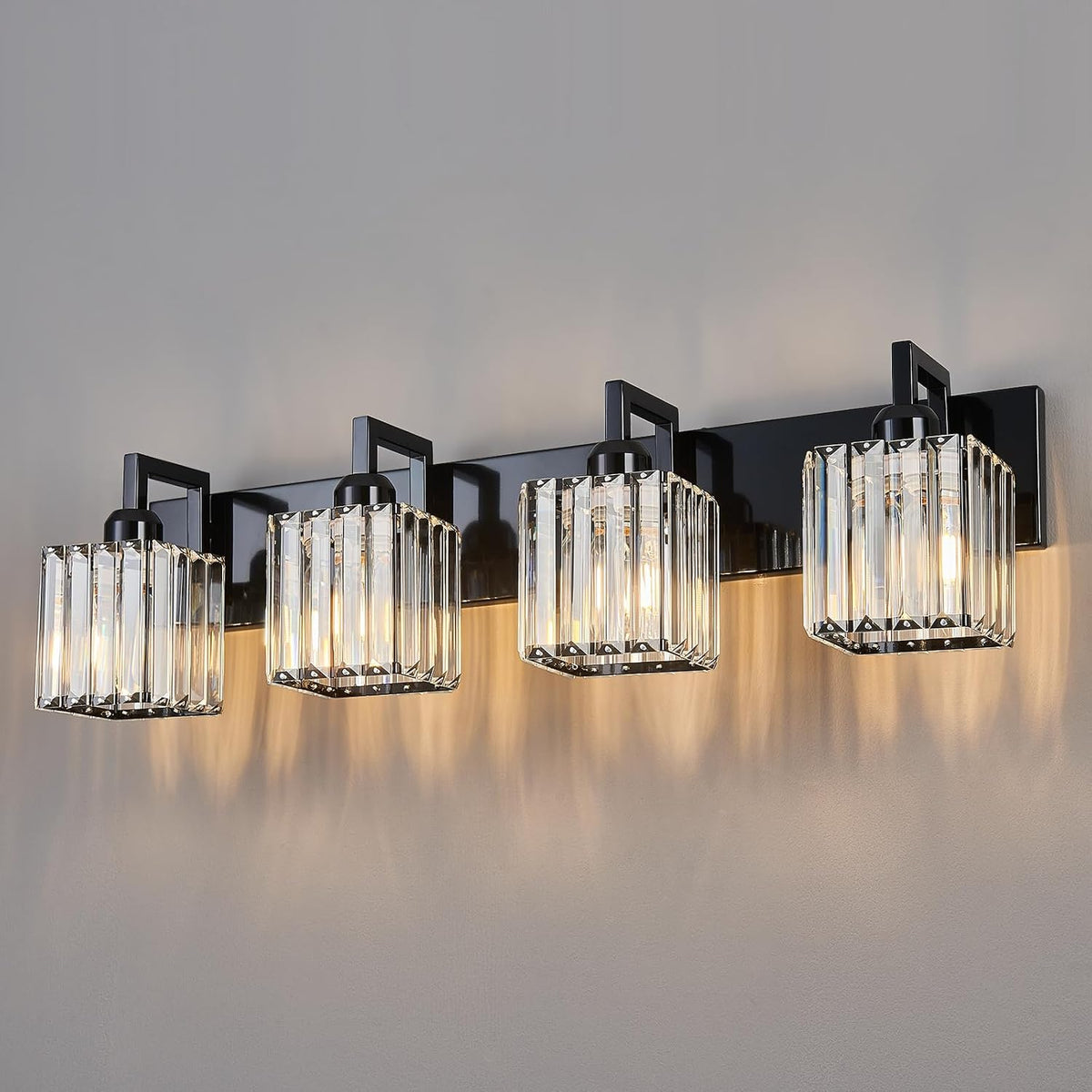 FDPBY Modern Bathroom Vanity Light 4-Lights Plating Black Vanity Light Crystal