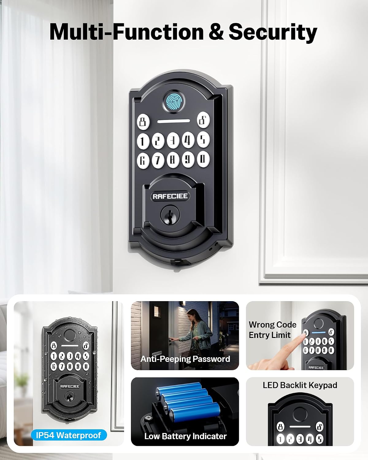 Front Door Lock Set Keyless Entry with 2 Lever Handles, Keyless Entry Door Lock Deadbolt with Handle Set, Fingerprint & Digital Keypad Deadbolt for Front Door, Matte Black
