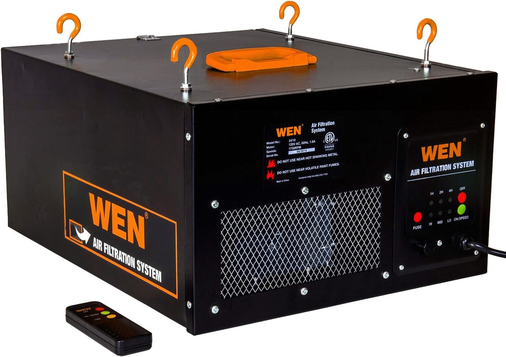 WEN Activated Carbon Air Filters & Activated Carbon Air Filters, 5-Micron Inner Filter & 3410 3-Speed Remote-Controlled Air Filtration System (300/350/400 CFM), Basic w/RF Remote (400 CFM), Black