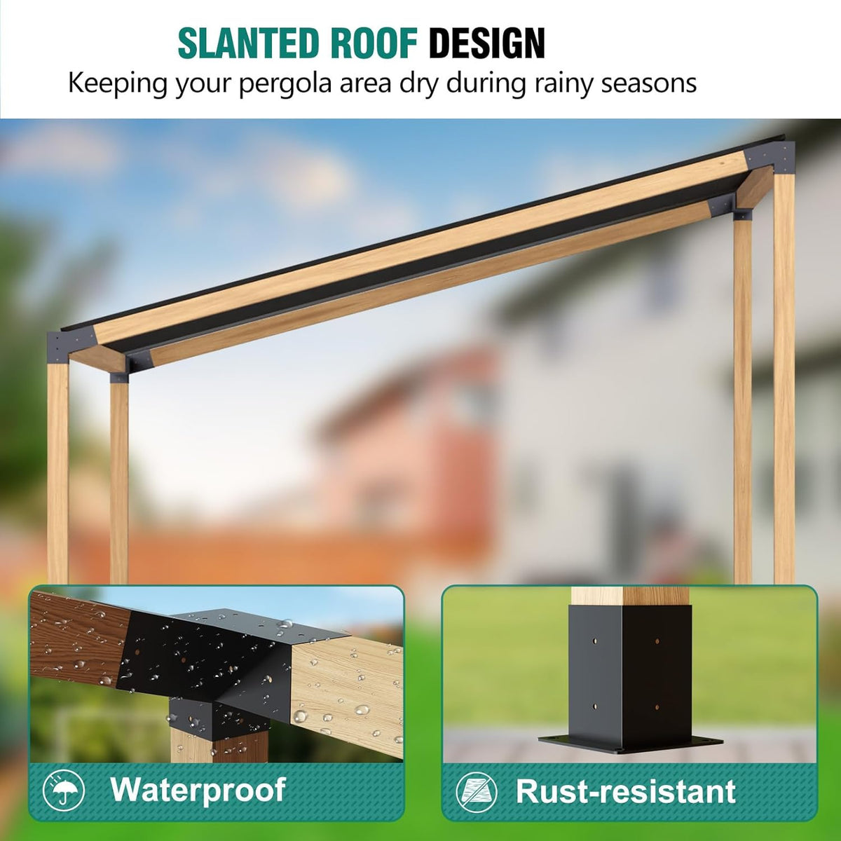 pergola brackets, 75° pergola brackets 15° corner bracket shown in use
