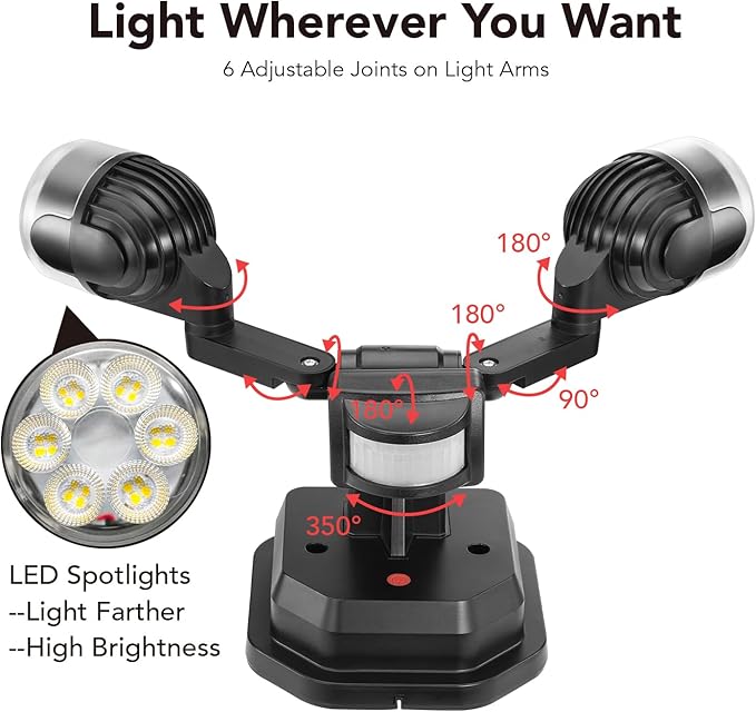 OREiN Motion Sensor Outdoor Security Lights, Dual-Head Adjustable LED Flood (2 Pack)