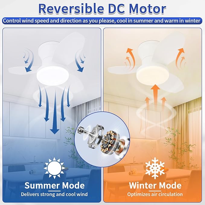 Glowall Small Ceiling Fan with Lights, 25 Inch Flush Mount with Remote Control