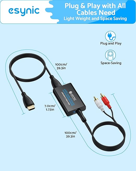 eSynic 7 FT Long eARC/ARC Audio Extractor-Plug & Play-Only Work