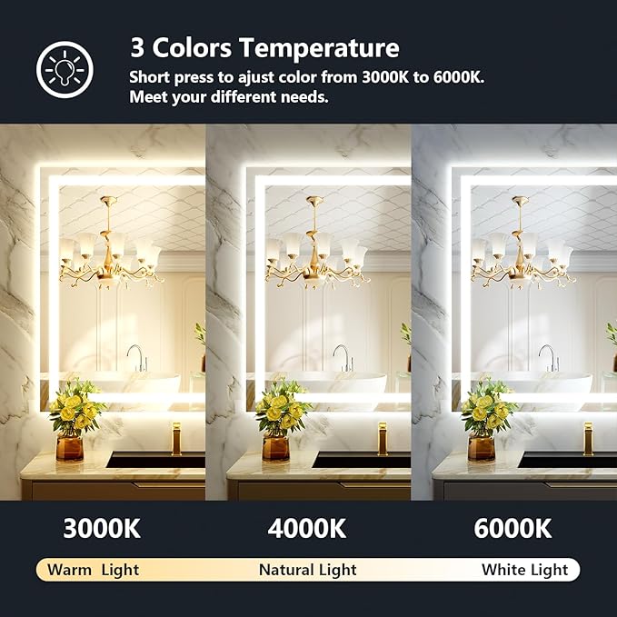 YEELAIT 40x36 Inch LED Bathroom Mirror