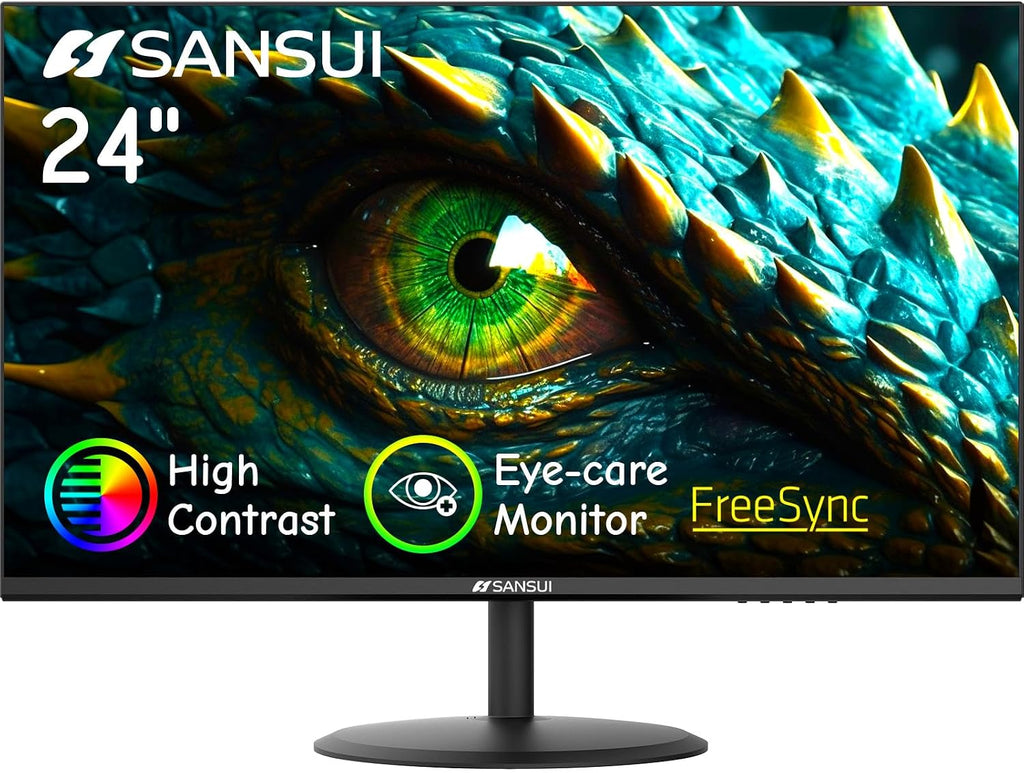 SANSUI Computer Monitor 24 inch Eye Care 1080P Display HDMI, VGA Ports