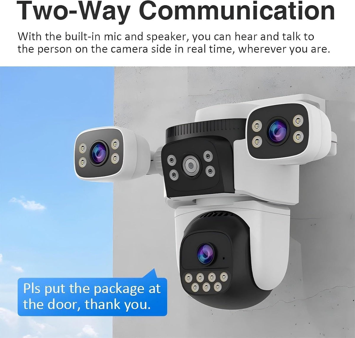 eversecu triple lens wifi ptz security camera, three showing dimensions
